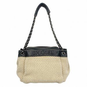 Chanel shoulder bag lambskin cotton beige black ladies